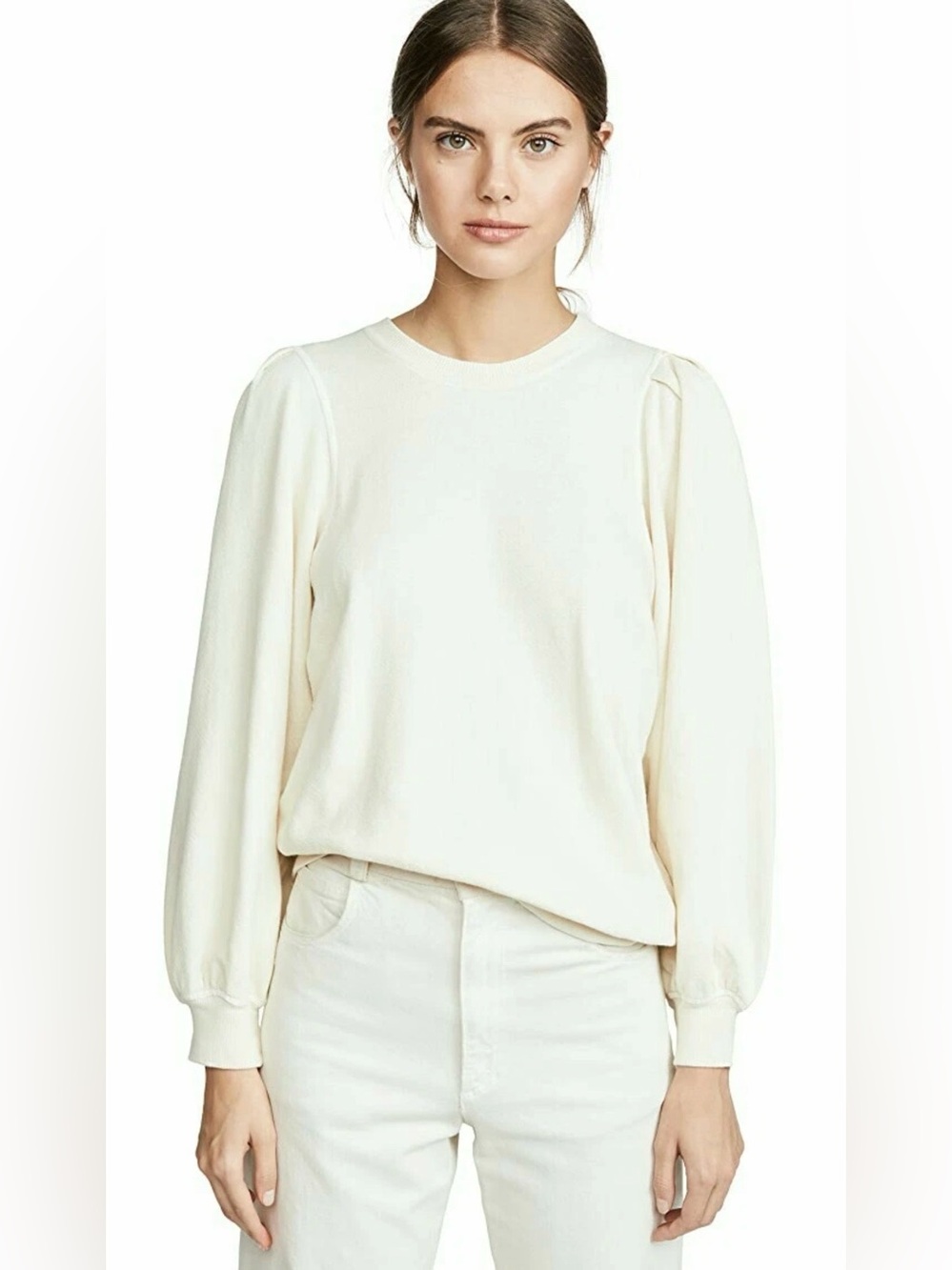 The GREAT. Cream Color The Pleat Sleeve Sweatshirt. Size 0